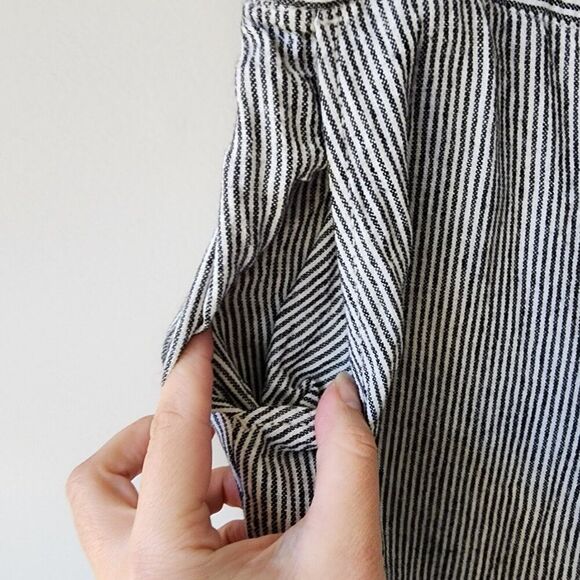 Max Studio Linen Pull On Pants | Women's Small | White Charcoal Gray Stripe NEW - Picture 3 of 8